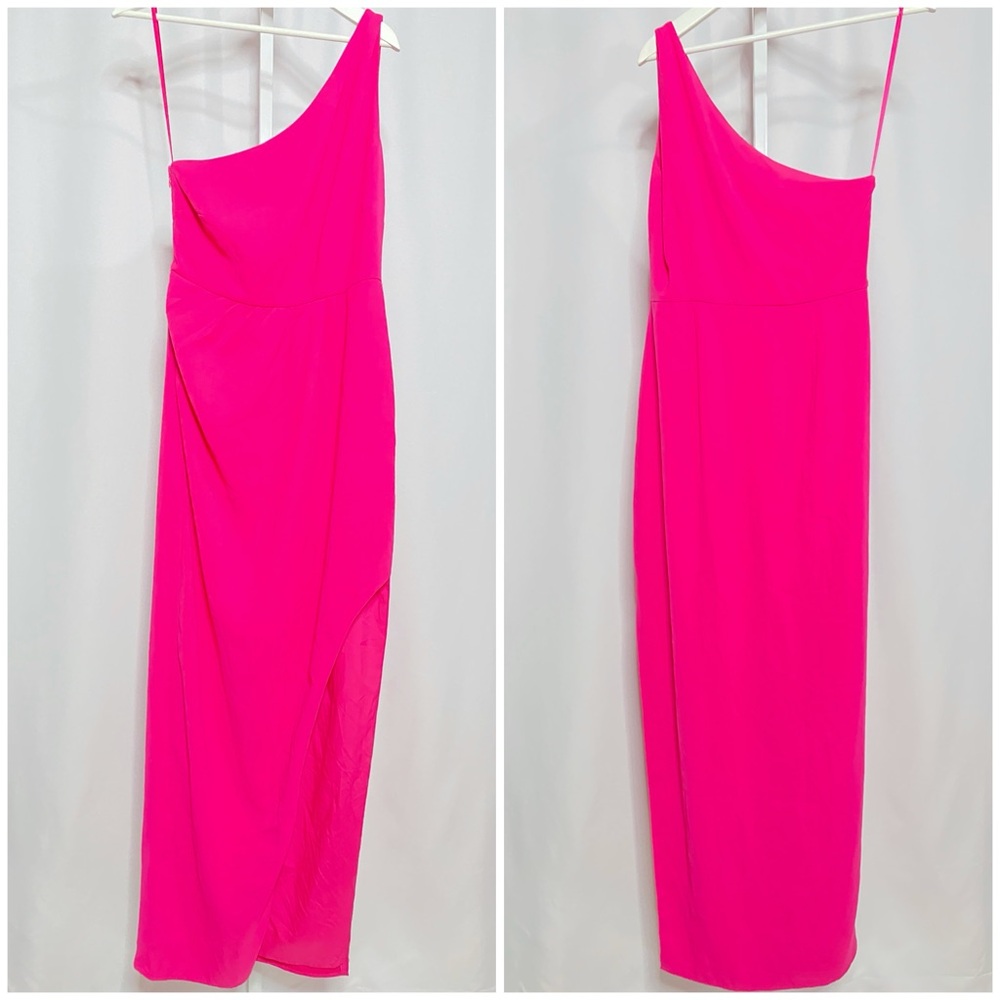 Alexia Admor Hot Pink One-Shoulder Asymmetrical Midi Dress • US 4